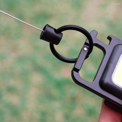 Retractable Key Ring for Boys - Easy-to-Pull Black Zinc Plated Keychain