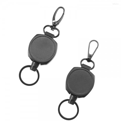 Retractable Key Ring for Boys - Easy-to-Pull Black Zinc Plated Keychain