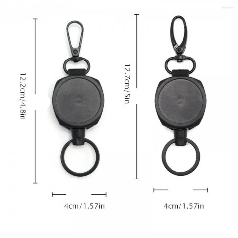 Retractable Key Ring for Boys - Easy-to-Pull Black Zinc Plated Keychain