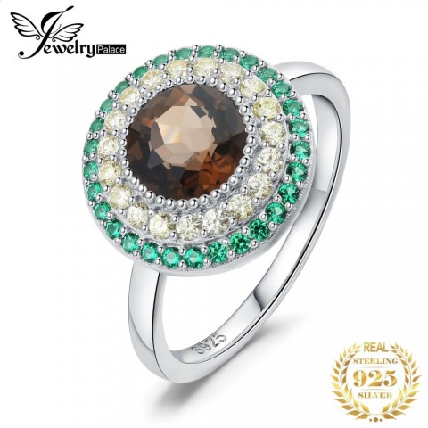 JewelryPalace Avocado 22ct Smoky Quartz Sterling Silver Women's Beach Cowboy Ring