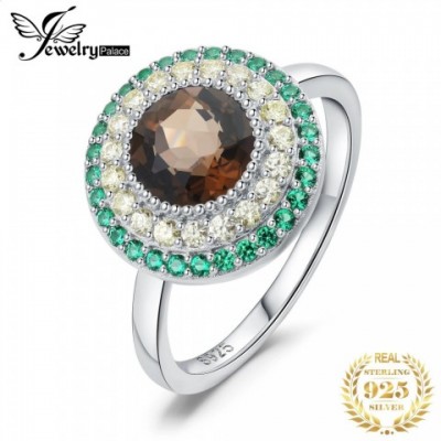 JewelryPalace Avocado 22ct Smoky Quartz Sterling Silver Women's Beach Cowboy Ring