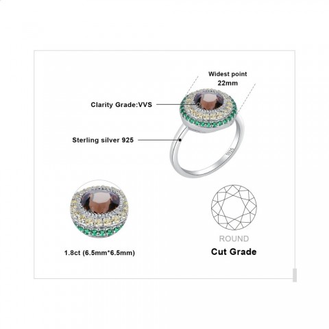 JewelryPalace Avocado 22ct Smoky Quartz Sterling Silver Women's Beach Cowboy Ring
