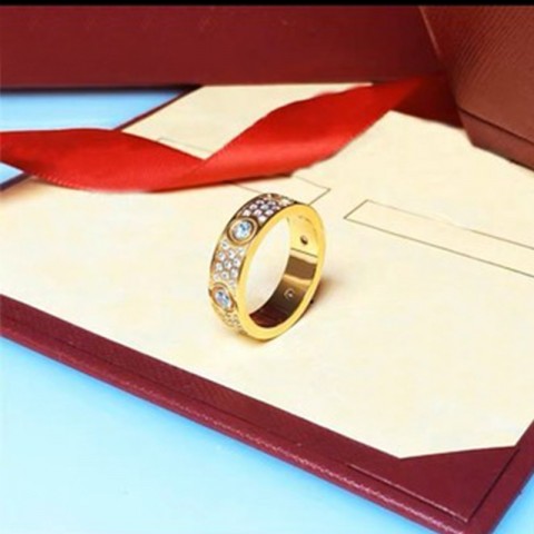 Elegant Classic Heart Band Ring, Women's Titanium Steel Alloy Gold Plated Jewelry