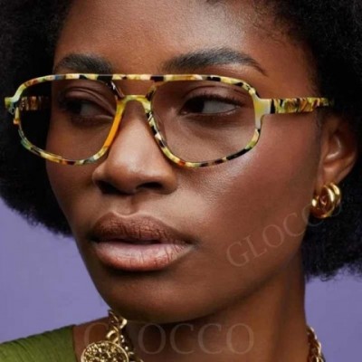 Luxury Men's Vintage Square Sun Glasses with Double Bridges, Leopard Brown Gradient Frames