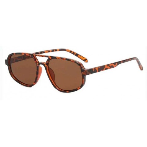 Luxury Men's Vintage Square Sun Glasses with Double Bridges, Leopard Brown Gradient Frames