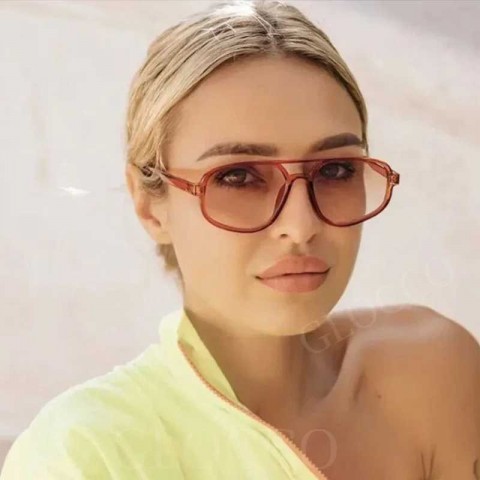 Luxury Men's Vintage Square Sun Glasses with Double Bridges, Leopard Brown Gradient Frames