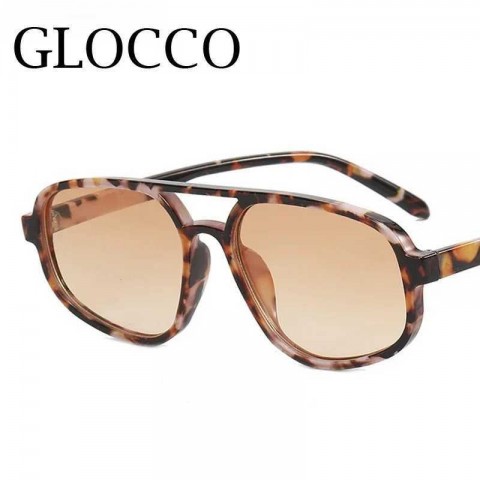 Luxury Men's Vintage Square Sun Glasses with Double Bridges, Leopard Brown Gradient Frames