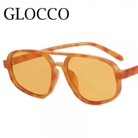 Luxury Men's Vintage Square Sun Glasses with Double Bridges, Leopard Brown Gradient Frames