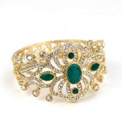 Sunspicems 18K Gold-Toned Crystal Moroccan Cuff Bangle for Women
