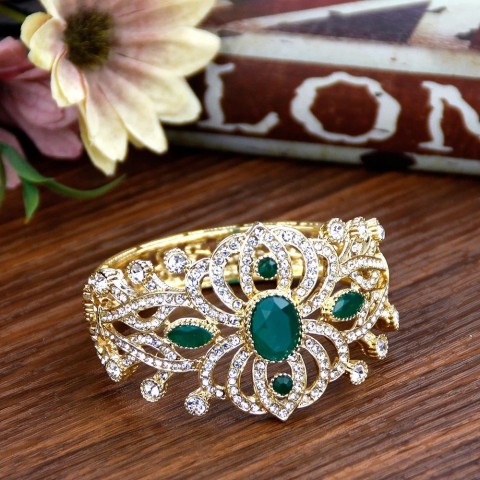 Sunspicems 18K Gold-Toned Crystal Moroccan Cuff Bangle for Women