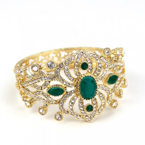 Sunspicems 18K Gold-Toned Crystal Moroccan Cuff Bangle for Women