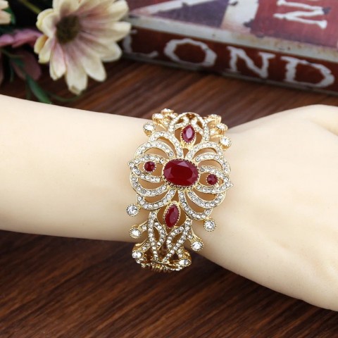 Sunspicems 18K Gold-Toned Crystal Moroccan Cuff Bangle for Women
