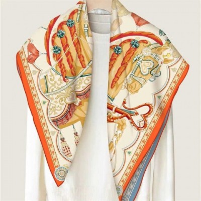 Hand Rolled Twill Silk Scarf for Women - Double Horse Print, 90CM Square Scarf by Echarpes