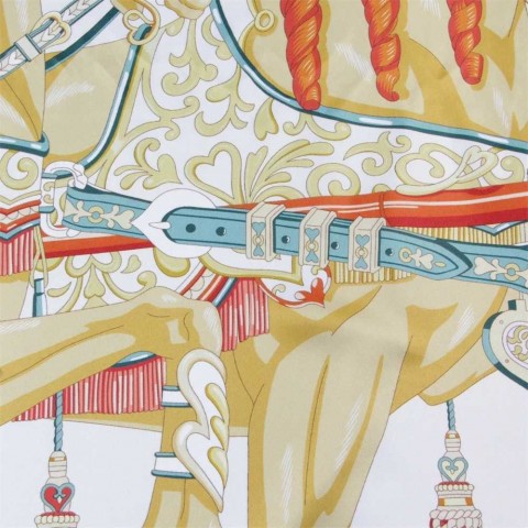 Hand Rolled Twill Silk Scarf for Women - Double Horse Print, 90CM Square Scarf by Echarpes