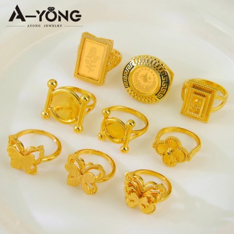 Tension Setting Dubai Gold Plated 21k Fashion Couples Wedding Rings for Women