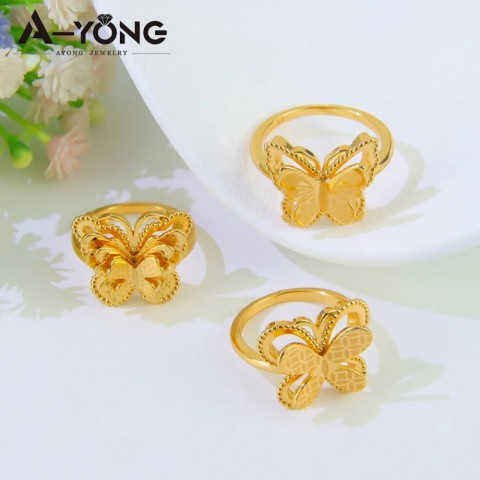 Tension Setting Dubai Gold Plated 21k Fashion Couples Wedding Rings for Women
