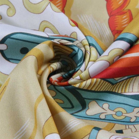 Hand Rolled Twill Silk Scarf for Women - Double Horse Print, 90CM Square Scarf by Echarpes