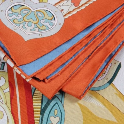 Hand Rolled Twill Silk Scarf for Women - Double Horse Print, 90CM Square Scarf by Echarpes