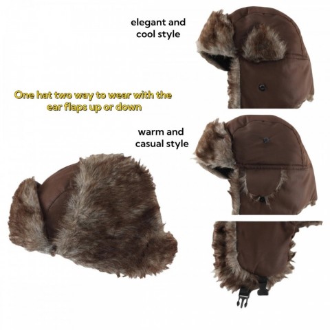 Connectyle Warm Trapper Hat with Faux Fur Ear Flaps - Men's Winter Ski Hat