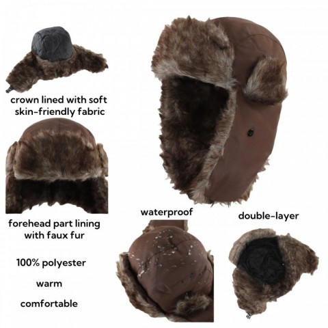 Connectyle Warm Trapper Hat with Faux Fur Ear Flaps - Men's Winter Ski Hat