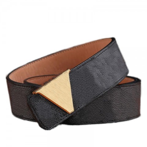 Luxury Men's Designer Black Leather Belt with Plated Gold Buckle