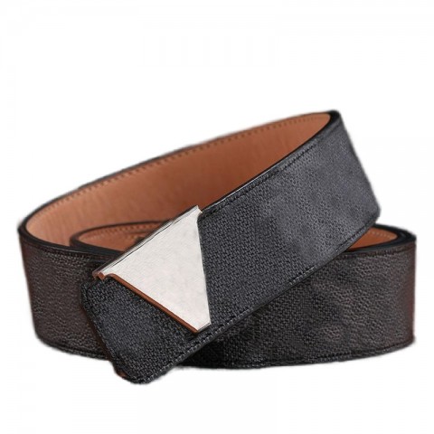 Luxury Men's Designer Black Leather Belt with Plated Gold Buckle