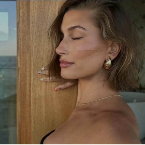 Women's Bohemian 18K Gold-Plated Stud Earrings with Shiny Triangular Hoops