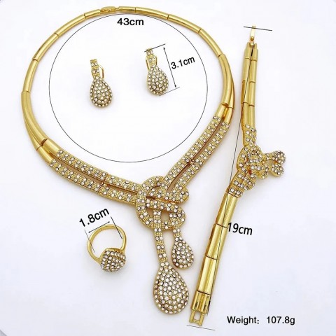Dubai Gold Women's Jewelry Set with Classic Necklace and Charm Bracelet