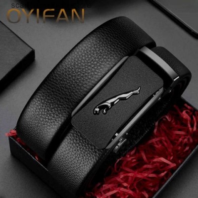 OYYifAN Men's Luxury Automatic Adjustable Business Leather Belt, Golden Dot Resin Buckle