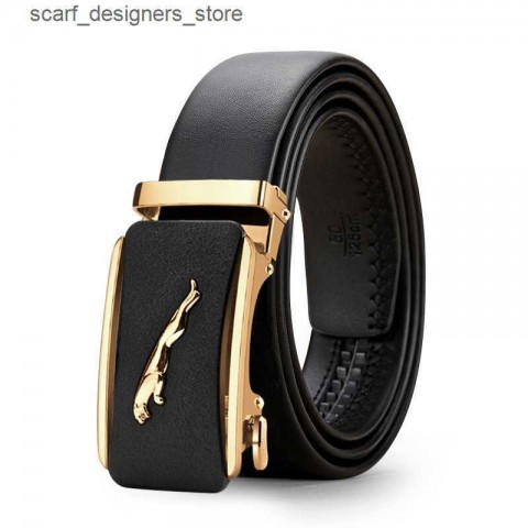 OYYifAN Men's Luxury Automatic Adjustable Business Leather Belt, Golden Dot Resin Buckle