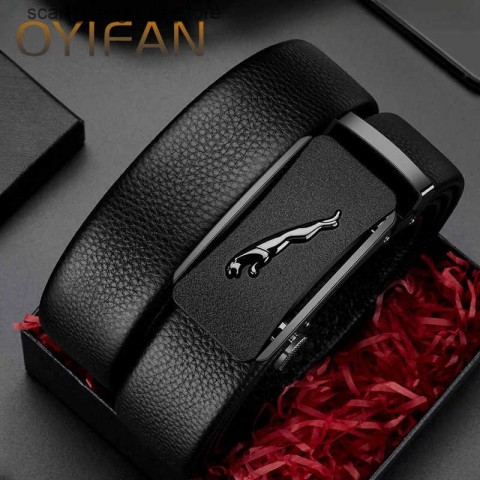 OYYifAN Men's Luxury Automatic Adjustable Business Leather Belt, Golden Dot Resin Buckle