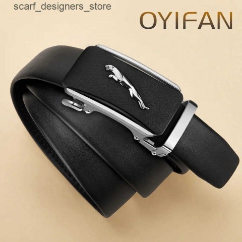 OYYifAN Men's Luxury Automatic Adjustable Business Leather Belt, Golden Dot Resin Buckle