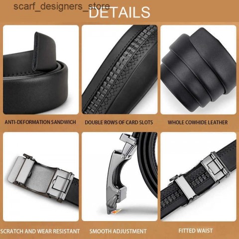 OYYifAN Men's Luxury Automatic Adjustable Business Leather Belt, Golden Dot Resin Buckle