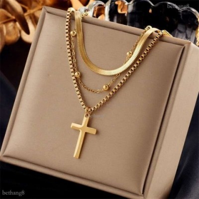 Jesus Cross 18k Gold Plated Pendant Necklace for Women