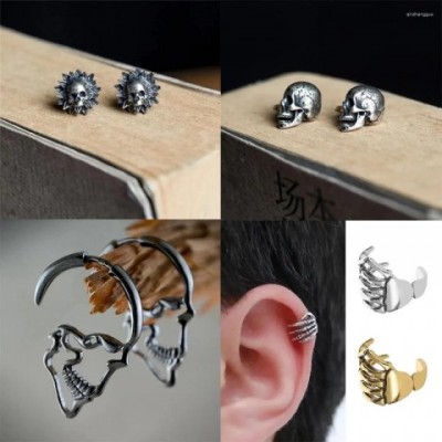 Stud Earrings for Men and Women, Retro Gothic Hip Hop Jewelry, Mix Match Punk Skull Design