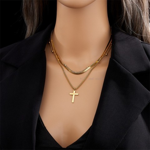 Jesus Cross 18k Gold Plated Pendant Necklace for Women