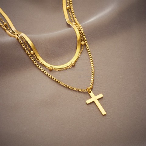 Jesus Cross 18k Gold Plated Pendant Necklace for Women