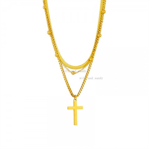 Jesus Cross 18k Gold Plated Pendant Necklace for Women