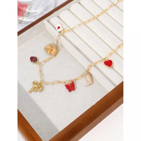 Mood Tracker Creative Stainless Steel Bow Strawberry Pendant Necklace - Women's Charm Jewel