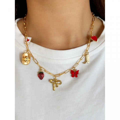 Mood Tracker Creative Stainless Steel Bow Strawberry Pendant Necklace - Women's Charm Jewel