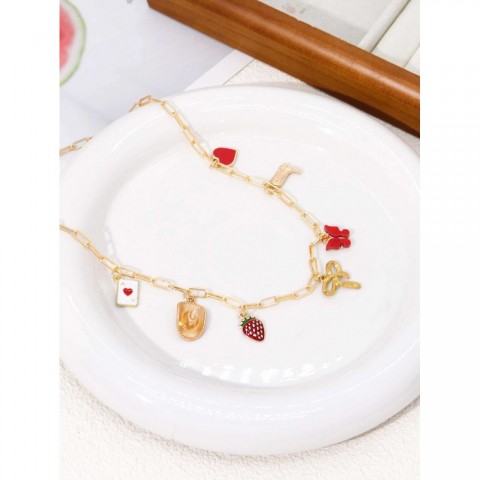 Mood Tracker Creative Stainless Steel Bow Strawberry Pendant Necklace - Women's Charm Jewel