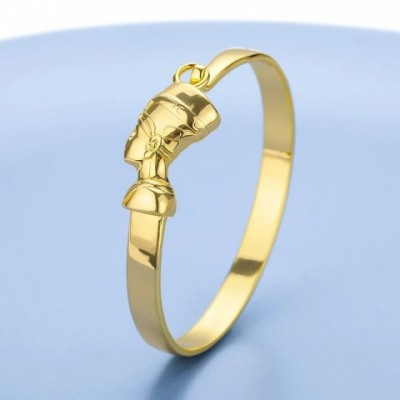 African Inspired Nefertiti Queen Bracelet for Women - Adjustable Stainless Steel Cuff Gift