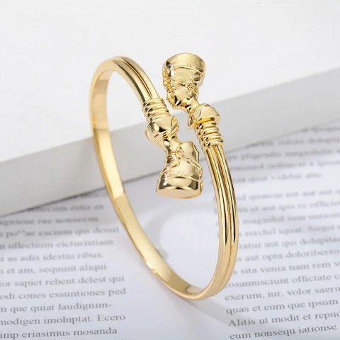 African Inspired Nefertiti Queen Bracelet for Women - Adjustable Stainless Steel Cuff Gift