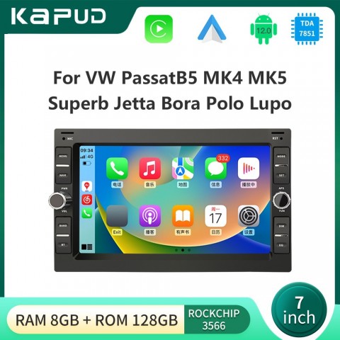 Kapud 7 Inch Android 12 Car Radio For VW Polo 9n3 Passat B5 MK4 MK5 Sharan Jetta Bora Transport T5 With CarPlay