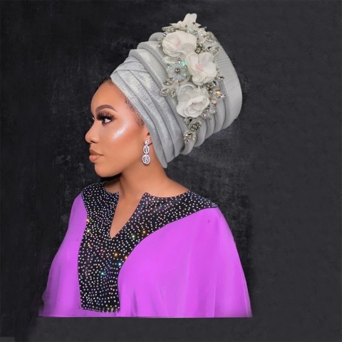 Nigerian Diamond Flower Gel Headband for Women 2024