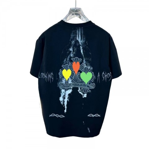Chrome Men's Anti-Wrinkle Short Sleeve T-Shirt with Horseshoe Sanskrit Cross Design