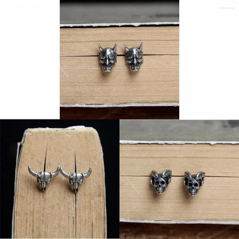 Stud Earrings for Men and Women, Retro Gothic Hip Hop Jewelry, Mix Match Punk Skull Design