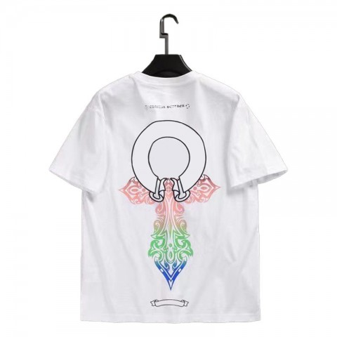 Chrome Men's Anti-Wrinkle Short Sleeve T-Shirt with Horseshoe Sanskrit Cross Design