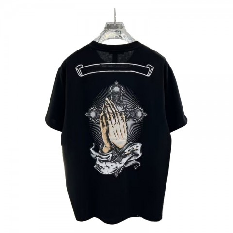 Chrome Men's Anti-Wrinkle Short Sleeve T-Shirt with Horseshoe Sanskrit Cross Design