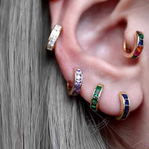 925 Sterling Silver Stud Earrings with Blue Green Zircon for Women and Girls